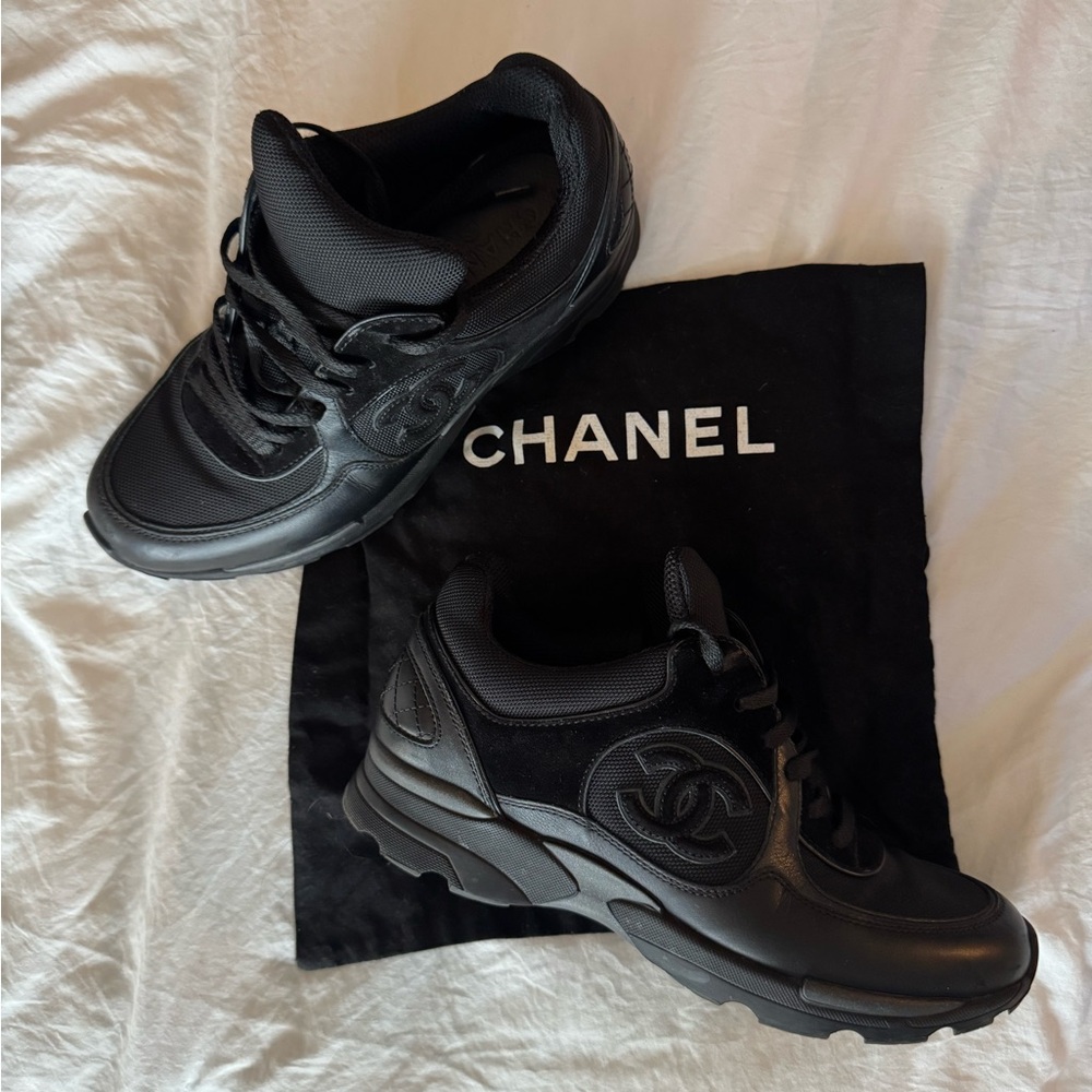 AUTHENTIC CHANEL Black Chunky Sneakers with Athletic Design